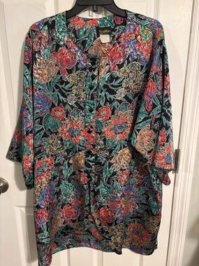 😍Boho Floral Button-Front Tunic with Multicolor Blooms Size 20